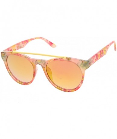 Aviator Women's Floral Metal Brow Bar Colored Mirror Lens P3 Round Sunglasses 50mm - Pink-floral / Pink Mirror - CA12MXKELHV ...