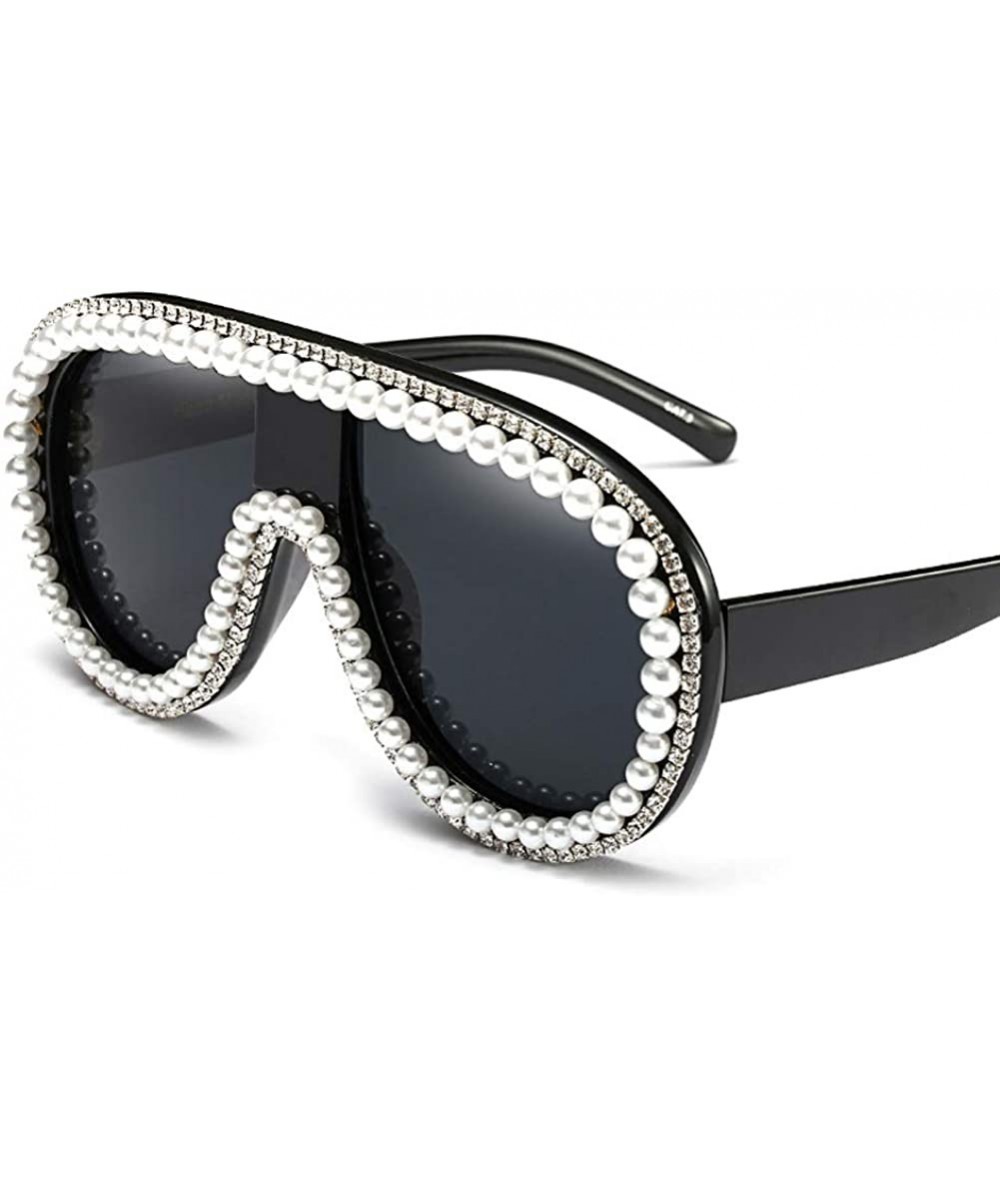 Goggle Oversized Geometric Shine Style Diamond Women Sunglasses - Black - CA18OCTLEHH $39.43