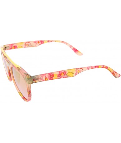 Aviator Women's Floral Metal Brow Bar Colored Mirror Lens P3 Round Sunglasses 50mm - Pink-floral / Pink Mirror - CA12MXKELHV ...