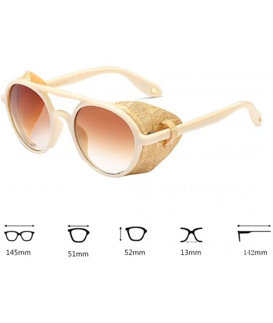 Round Women's Retro Classic Round Plastic Frame Sunglasses With Leather - Beige Yellow Brown - C618W8G7MTX $44.52