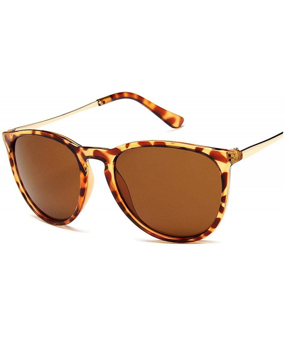 Round Retro Sunglasses Women Men 2020 Er Round Sun Glasses Mirror Lens Man Lady Male Oculos De Sol Eyewear - Leopard - C5198A...