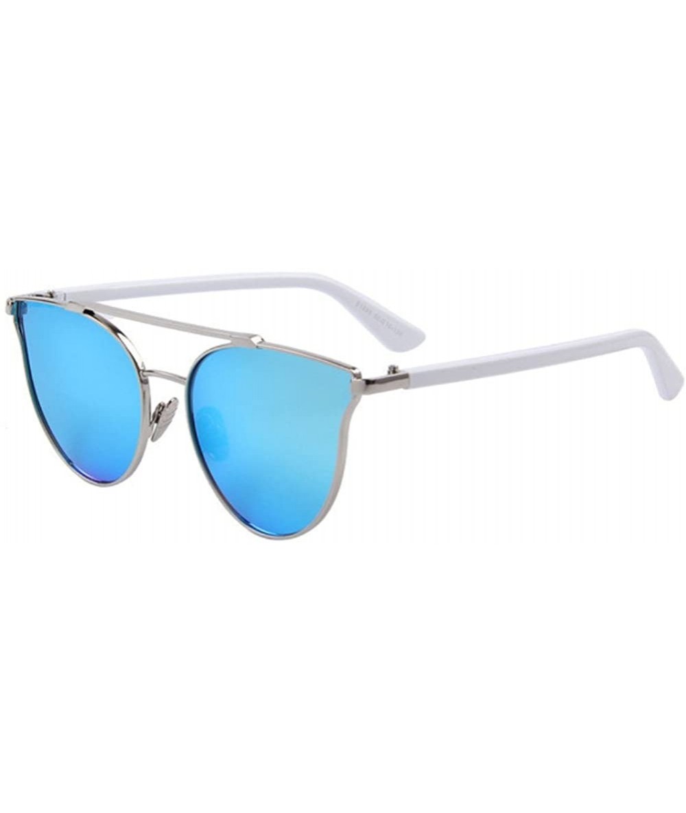 Semi-rimless Women Fashion UV400 Cat Eye Classic Double-Bridge Shades Mirror Sunglasses - Blue - CI17YZLWZR7 $20.57