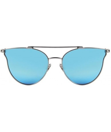 Semi-rimless Women Fashion UV400 Cat Eye Classic Double-Bridge Shades Mirror Sunglasses - Blue - CI17YZLWZR7 $20.57