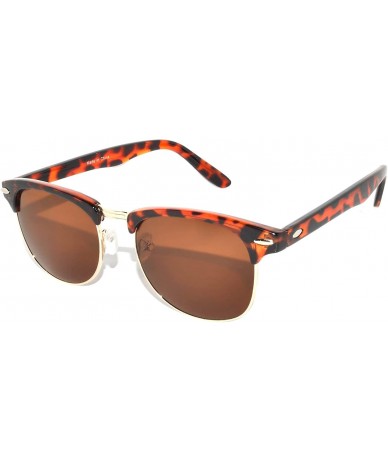 Wayfarer Retro Classic Sunglasses Metal Half Frame With Colored Lens Uv 400 - Leopard-gold Brown - CA11NO6Y60J $17.06