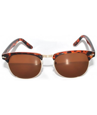 Wayfarer Retro Classic Sunglasses Metal Half Frame With Colored Lens Uv 400 - Leopard-gold Brown - CA11NO6Y60J $17.06