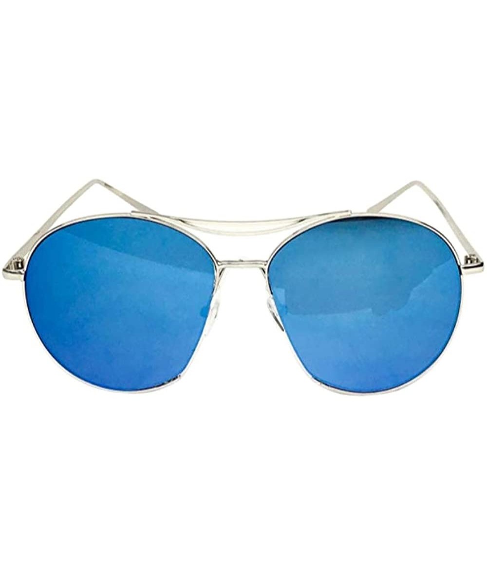 Aviator Aviator Rounded Sunglassses - Blue Lens - Silver Frame - CH18OIDAL2R $19.21