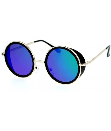 Round Side Visor Hippie Round Circle Lens Sunglasses - Black Teal - CJ12MXABF59 $18.68