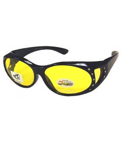 Wrap Men and Women Polarized Fit Over Lens Cover Sunglasses - Black/Yellow Lens With Rhinestone - CW12O8WMAX0 $24.58