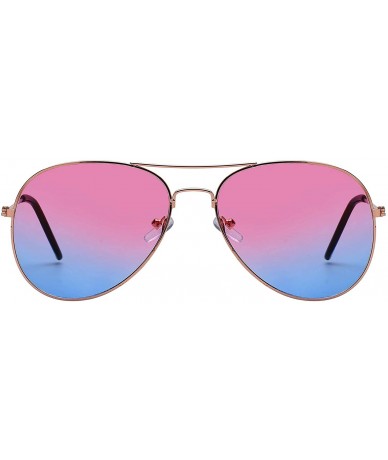 Round 3 Pairs Classic Aviator Sunglasses Two Tone Color Lens Gold Metal Frame - Pink-blue - C418NOXZ783 $18.12