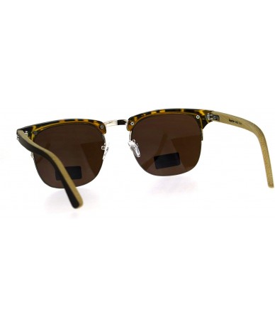 Rectangular Mens Bamboo Wood Classic Half Horn Rim Hipster Sunglasses - Tortoise Brown - CD180UKU624 $24.42