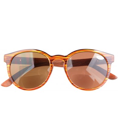 Oval Quality Spring Hinges Wood Temples Oval Round Bifocal Sunglasses Women - Brown Stripe - CD12DAO494B $26.36