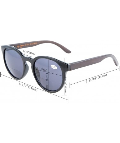 Oval Quality Spring Hinges Wood Temples Oval Round Bifocal Sunglasses Women - Brown Stripe - CD12DAO494B $26.36