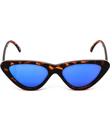 Goggle Cat Eye Sunglasses Clout Goggle Sexy Women Exaggerated Slim Frame Colorful Tinted Lens - Tortoise / Blue Mirror - CZ11...