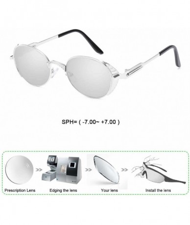 Oval Customize Prescription Sunglasses Myopia Reading Sun Glasses Men Oval Titanium Alloy Frame Silver Color UV400 - CT18C5GD...