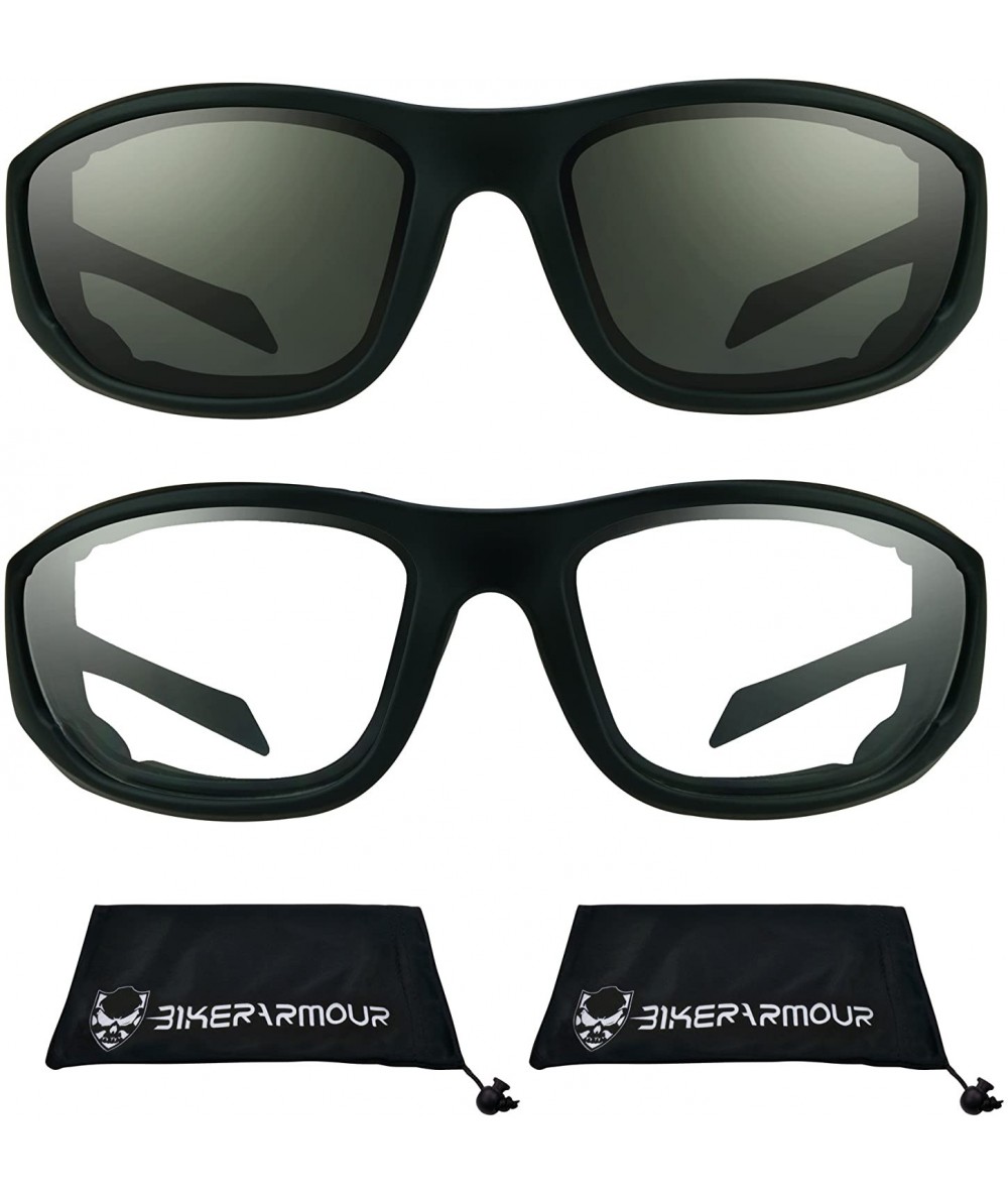 Sport Motorcycle Sunglasses Foam Padded for Larger Head Sizes (Smoke + Clear Combo) - Smoke + Clear Combo - CR1885UIXL5 $49.62