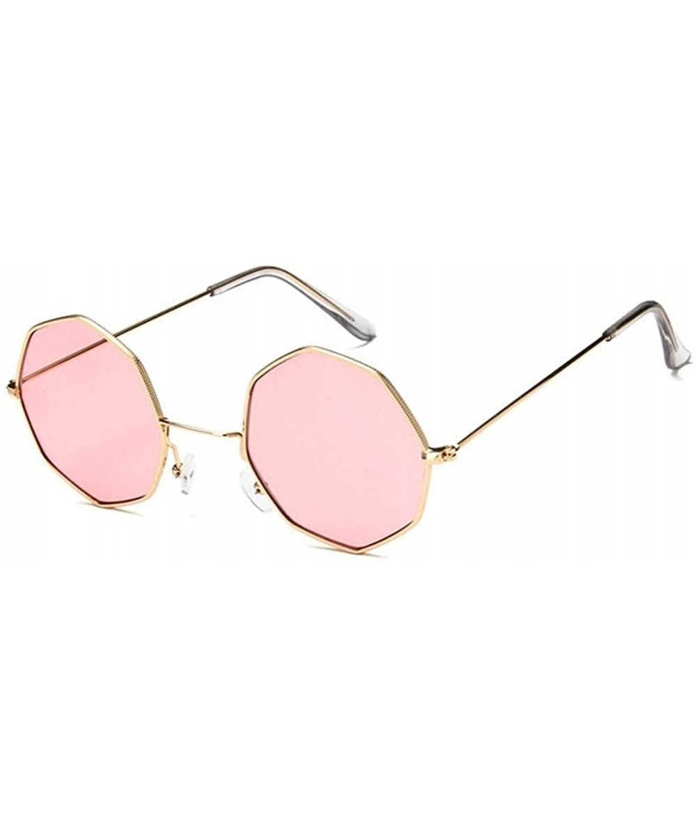 Round Small Metal Octagon Frame Sunglasses for Women and Men UV400 - Gold Pink - CR198CZZ4LK $20.68