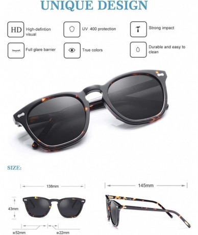 Square Keyhole Vintage Polarized Sunglasses for Women Men UV400 Protection Acetate Frame - Tortoise Frame Grey Lens - CA18DO6...