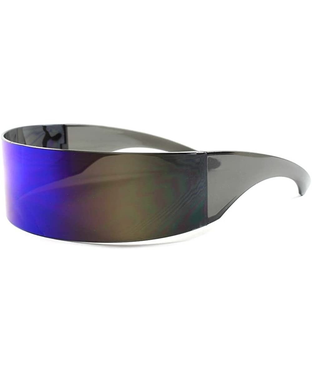 Goggle Mirrored Sci-Fi Robotic Star Trek Futuristic Party Rave Costume Sun Glasses - Black / Blue Revo - CO18ECDAQ7Y $28.94