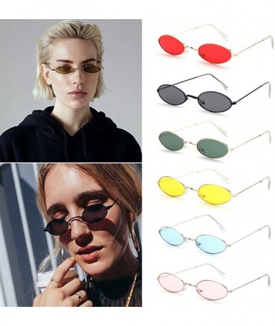 Oval Vintage Oval Sunglasses Small Metal Frame Retro Eyewear Candy Colors Summer Eye Glasses - Gold & Gray - C4199987AZM $20.61