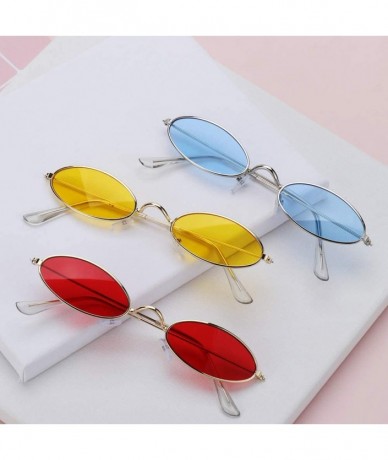 Oval Vintage Oval Sunglasses Small Metal Frame Retro Eyewear Candy Colors Summer Eye Glasses - Gold & Gray - C4199987AZM $20.61