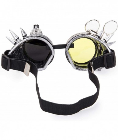 Goggle Vintage Spiked Kaleidoscope Glasses Cosplay Steampunk Goggles Elastic Band - Old Silver - CO18SQ5RIU2 $27.16