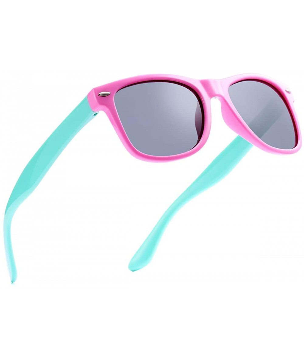 Wayfarer TPEE Rubber Flexible Polarized Sunglasses (Pink Frame/Black Lens/54) - CX18ERR3QKE $34.70