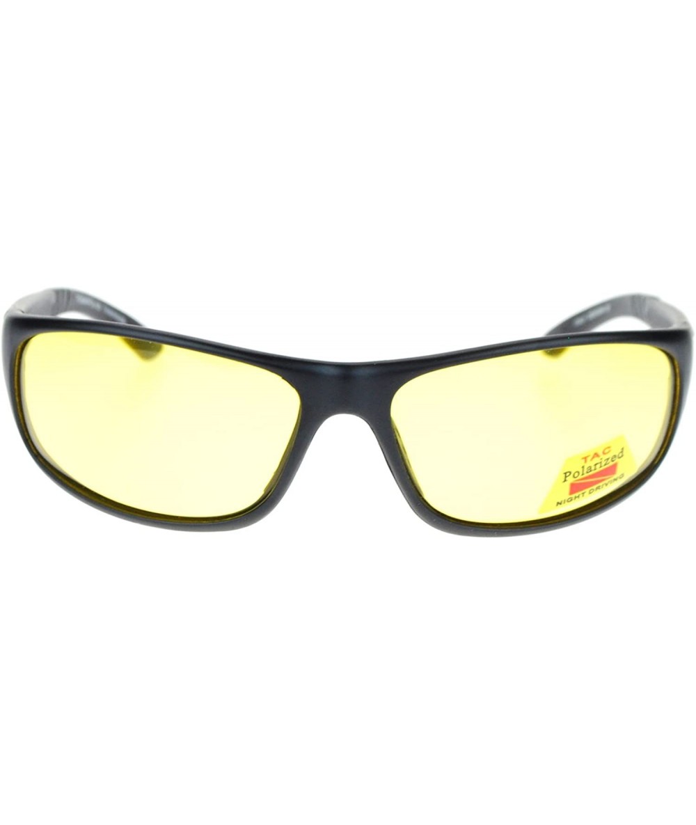 Oval Mens Polarized Yellow Night Driving Lens Sport Thin Plastic Biker Sunglasses - Matte Black - CI11QLSGGHN $23.77