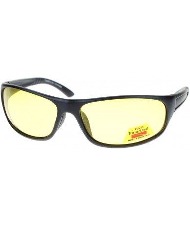 Oval Mens Polarized Yellow Night Driving Lens Sport Thin Plastic Biker Sunglasses - Matte Black - CI11QLSGGHN $23.77