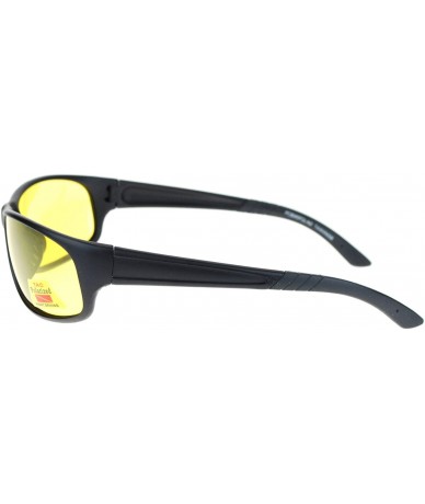 Oval Mens Polarized Yellow Night Driving Lens Sport Thin Plastic Biker Sunglasses - Matte Black - CI11QLSGGHN $23.77