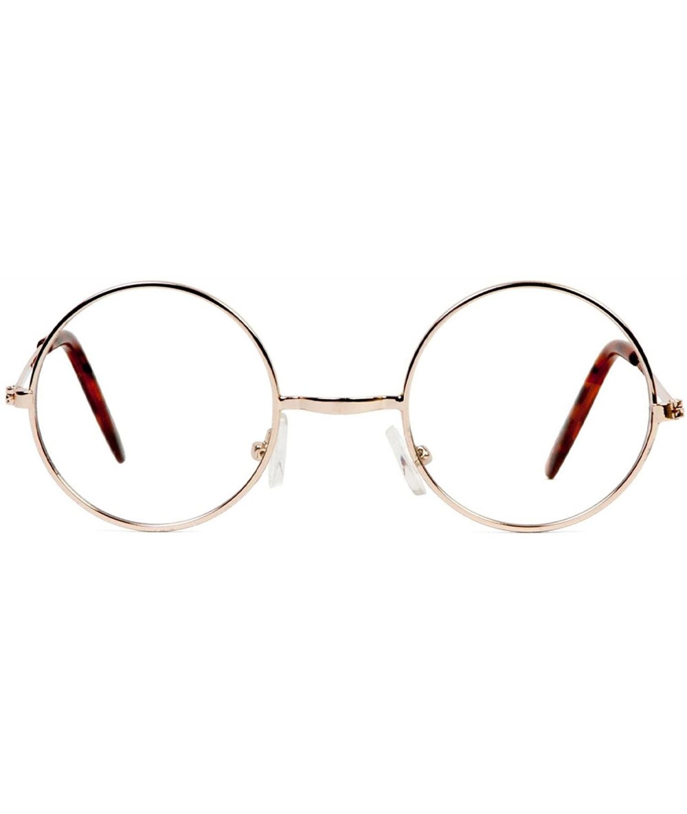 Round Circular Gold Frame Clear Lens Glasses with Free Soft Case - CT112MWJRN7 $18.86