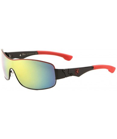 Shield Color Mirror Wide One Piece Shield Lens Plastic Color Ear Sunglasses - Yellow Red - CA199D5CEZ4 $34.56