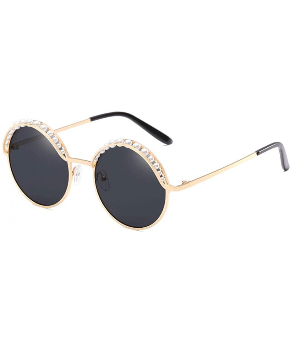 Round Women Fashion Round Pearl Frame Sunglasses UV Protection Sunglasses - Gold/Black Lens - C8190TSDGUU $24.03