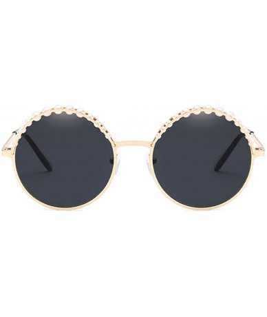 Round Women Fashion Round Pearl Frame Sunglasses UV Protection Sunglasses - Gold/Black Lens - C8190TSDGUU $24.03