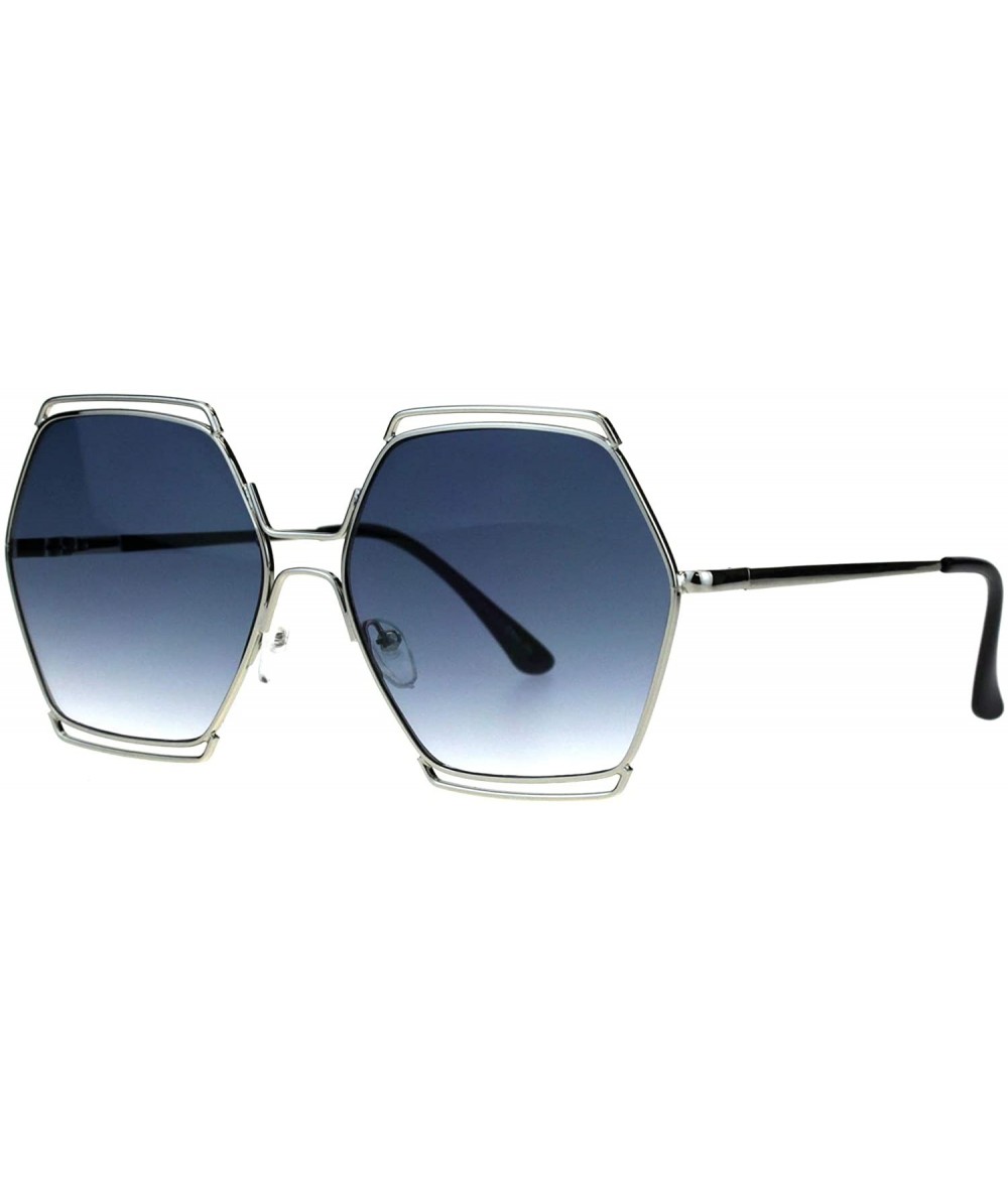 Oversized Hexagon Shape Sunglasses Womens Oversized Fashion Shades UV 400 - Silver (Blue) - CM18L02T7SA $19.64