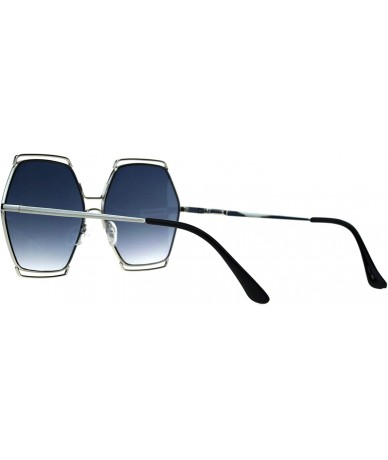 Oversized Hexagon Shape Sunglasses Womens Oversized Fashion Shades UV 400 - Silver (Blue) - CM18L02T7SA $19.64