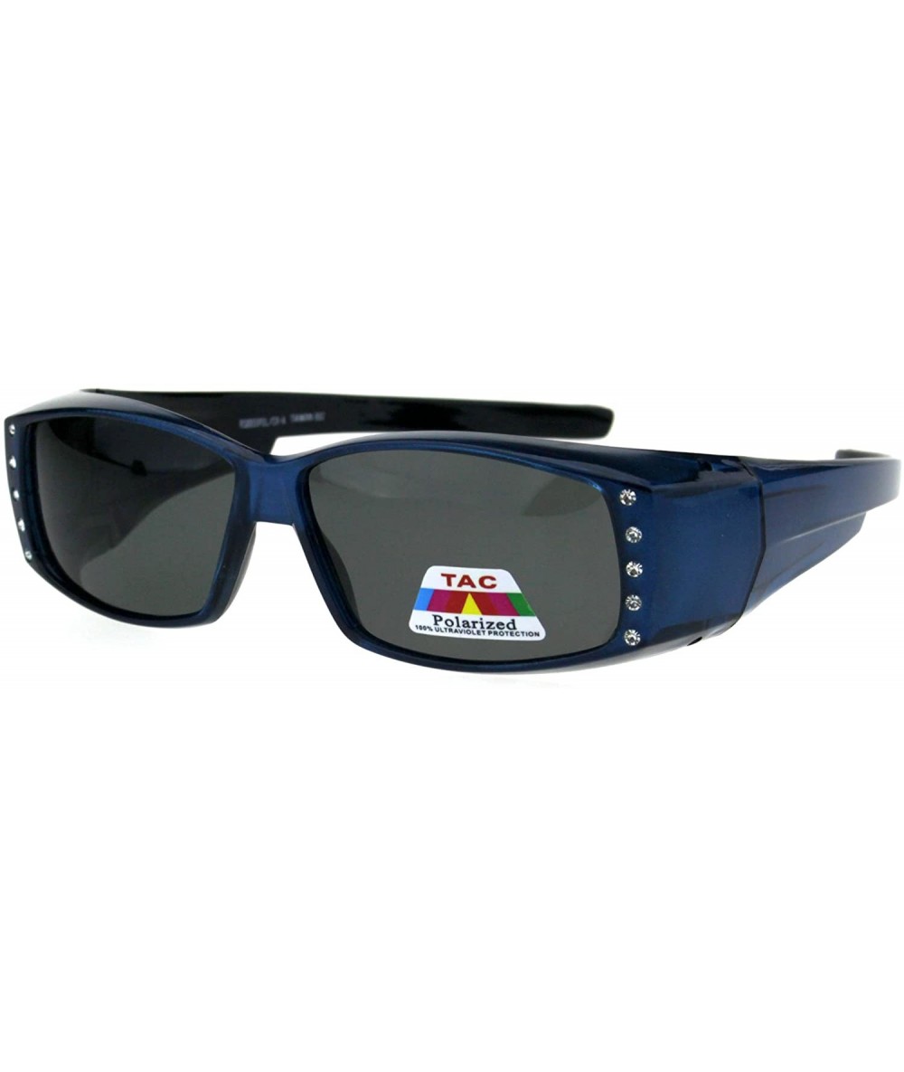 Rectangular Polarized 57mm Womens Side Rhinestone Trim Narrow Rectangular Fit Over Sunglasses - Blue Black - CG18GYH9LEE $23.45