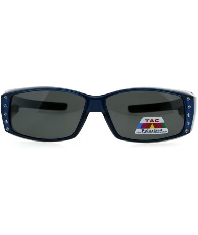 Rectangular Polarized 57mm Womens Side Rhinestone Trim Narrow Rectangular Fit Over Sunglasses - Blue Black - CG18GYH9LEE $23.45