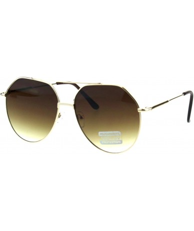 Oversized Mens Thin Metal Oversize Vintage Style Pilots Officer Sunglasses - Gold Brown - C818GO9XQ72 $23.44