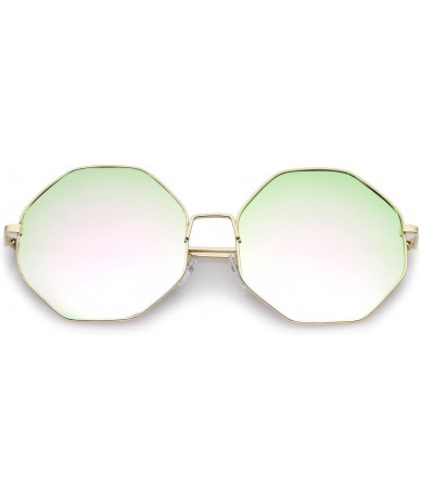 Oversized Oversize Metal Frame Slim Temple Colored Mirror Lens Hexagon Sunglasses 63mm - Gold / Pink-green Mirror - CQ12OCUTO...