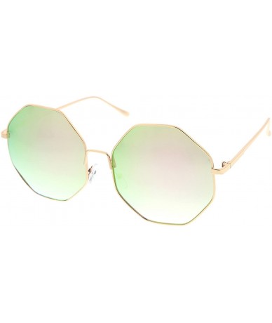 Oversized Oversize Metal Frame Slim Temple Colored Mirror Lens Hexagon Sunglasses 63mm - Gold / Pink-green Mirror - CQ12OCUTO...