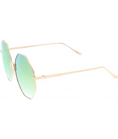 Oversized Oversize Metal Frame Slim Temple Colored Mirror Lens Hexagon Sunglasses 63mm - Gold / Pink-green Mirror - CQ12OCUTO...