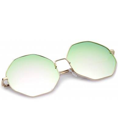 Oversized Oversize Metal Frame Slim Temple Colored Mirror Lens Hexagon Sunglasses 63mm - Gold / Pink-green Mirror - CQ12OCUTO...