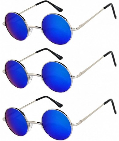 Round Set of 3 Pairs Round Retro Vintage Circle Sunglasses Colored Metal Frame Small model 43 mm - CL184Y4G77K $17.97