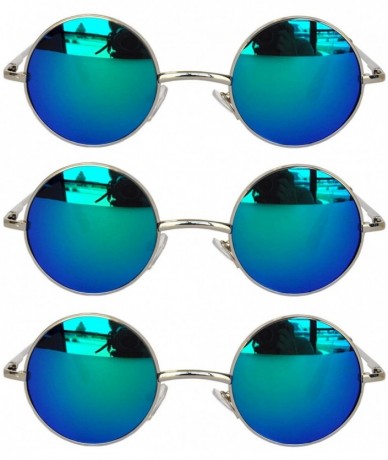 Round Set of 3 Pairs Round Retro Vintage Circle Sunglasses Colored Metal Frame Small model 43 mm - CL184Y4G77K $17.97