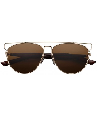 Aviator Futuristic Metal Contemporary Mirror Flat Lens Aviator Sunglasses - Brown / Brown Lens - CA12D7DOW25 $17.78