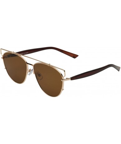 Aviator Futuristic Metal Contemporary Mirror Flat Lens Aviator Sunglasses - Brown / Brown Lens - CA12D7DOW25 $17.78