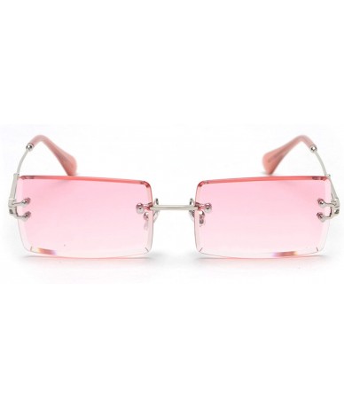 Rimless Fashion Rectangle Gradient Sunglasses Women Rimless Sun Glasses - Pink - CT18WD6O9XM $50.19