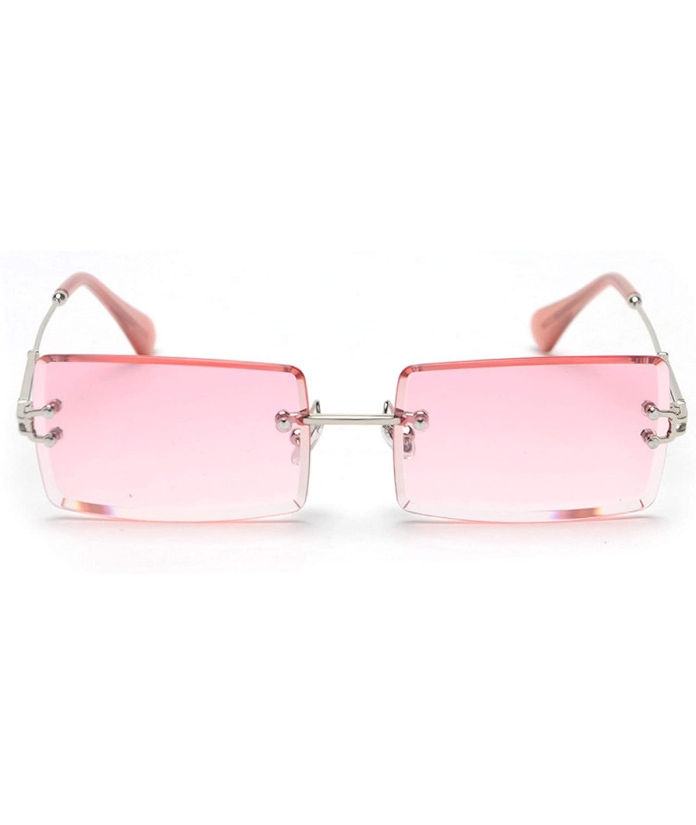 Rimless Fashion Rectangle Gradient Sunglasses Women Rimless Sun Glasses - Pink - CT18WD6O9XM $50.19