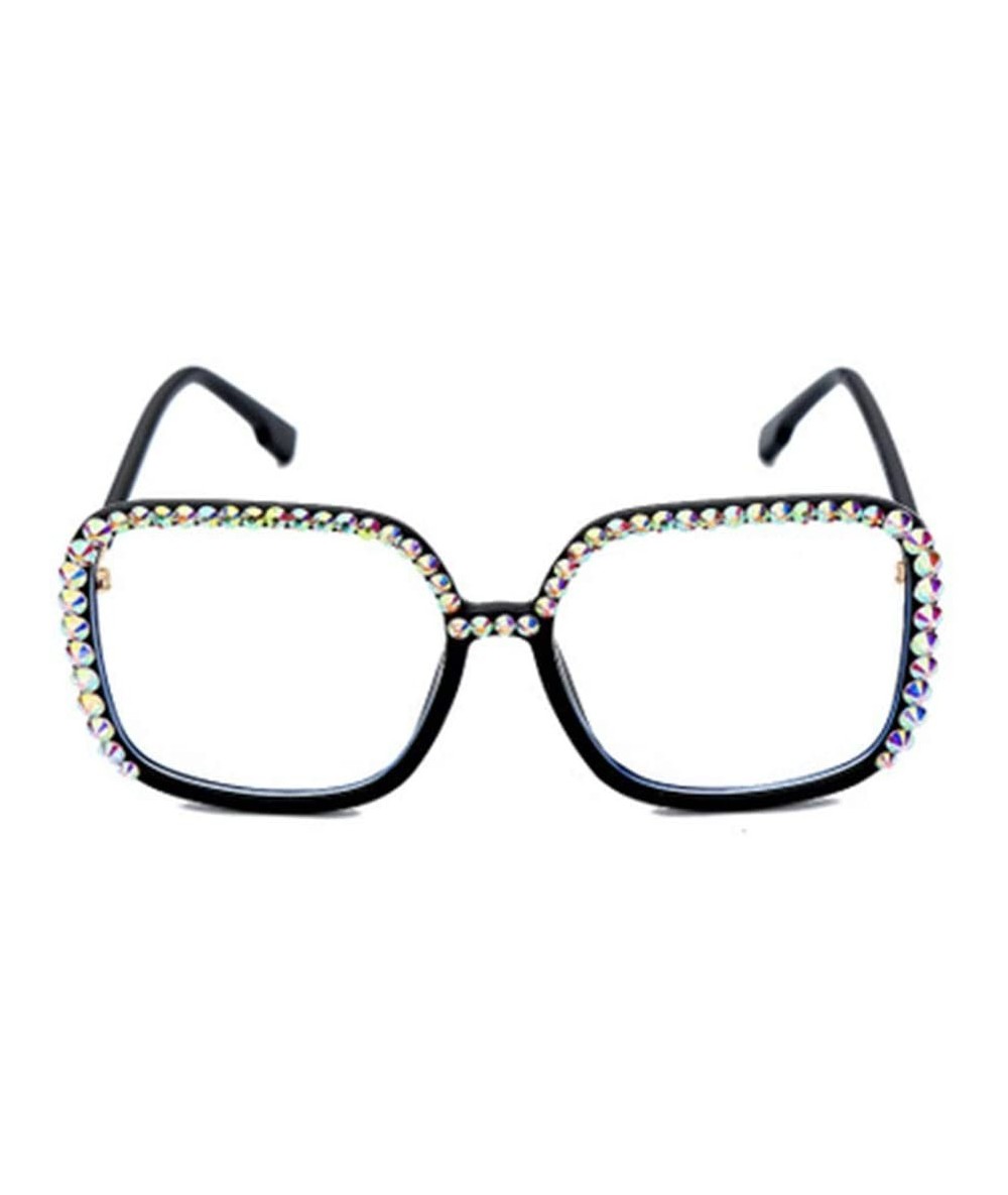 Sport Square Large Frame Transparent Diamond Sunglasses Unique Fashion Rhinestone Glasses - 1 - CD190O6H8MH $63.73