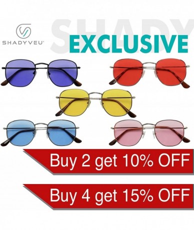 Square Super Flat Lens Hexagon Sunglasses Small Metal Wire Frame Colorful Tint Retro 90's Geometric Semi Square Shades - CR18...